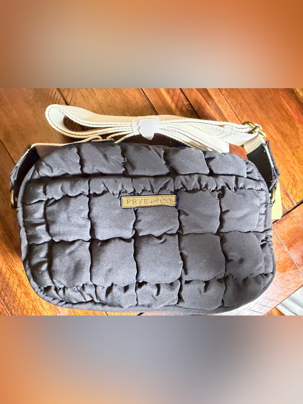 FRYE AND CO. Black Quilted Crossbody with Cream Strap